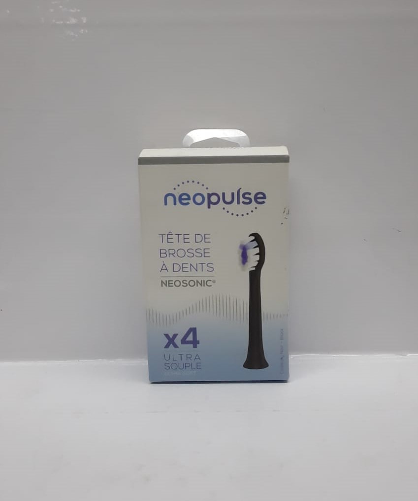 NEOPULSE RECHARGE 4 TETES DE BROSSE A DENTS ELECTRIQUE NEOSONIC NOIR ULTRA SOUPLE 4306    