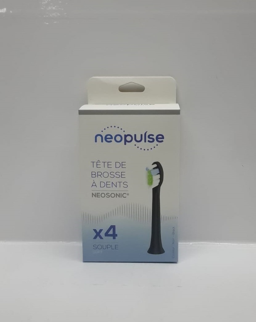 NEOPULSE RECHARGE 4 TETES DE BROSSE A DENTS ELECTRIQUE NEOSONIC NOIR SOUPLE 4313    