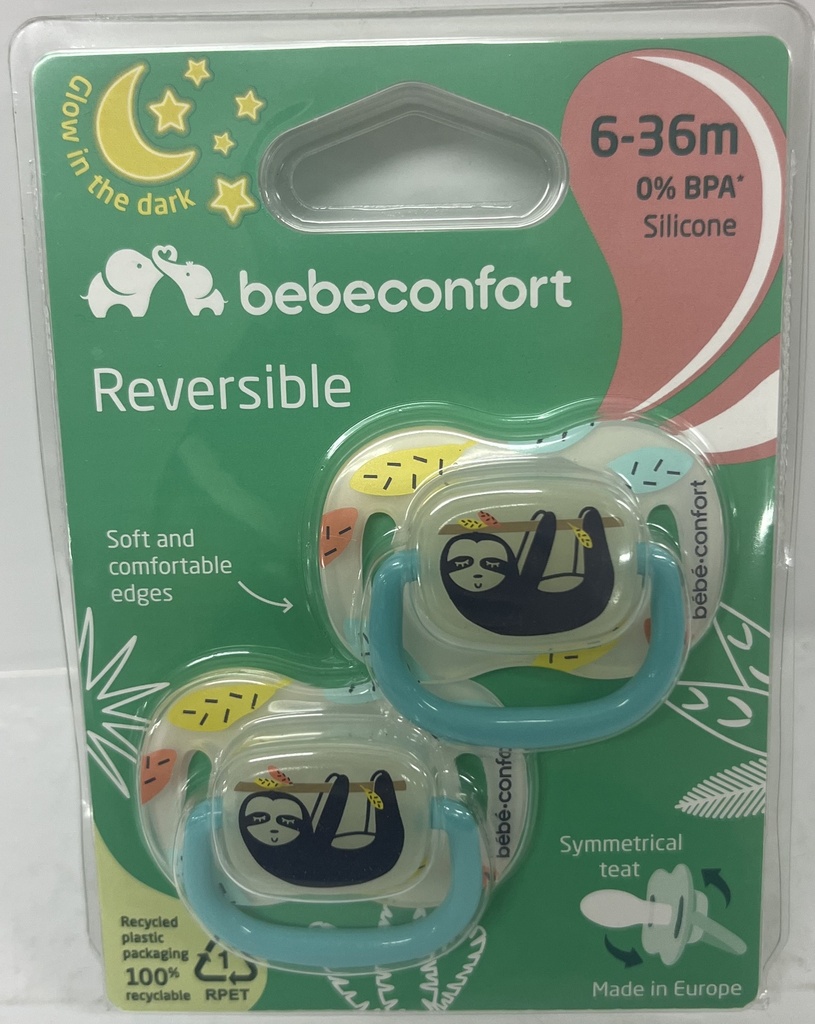BB CONF SUCETTES REVERSIBLES PHOSPHO 6-36 M SILICONE LAZY SLOTH X2 7065