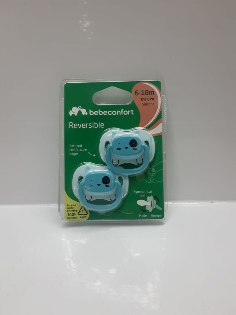BB CONF SUCETTES REVERSIBLES 6-18 M SILICONE ANIMALS BLEU X2 6990