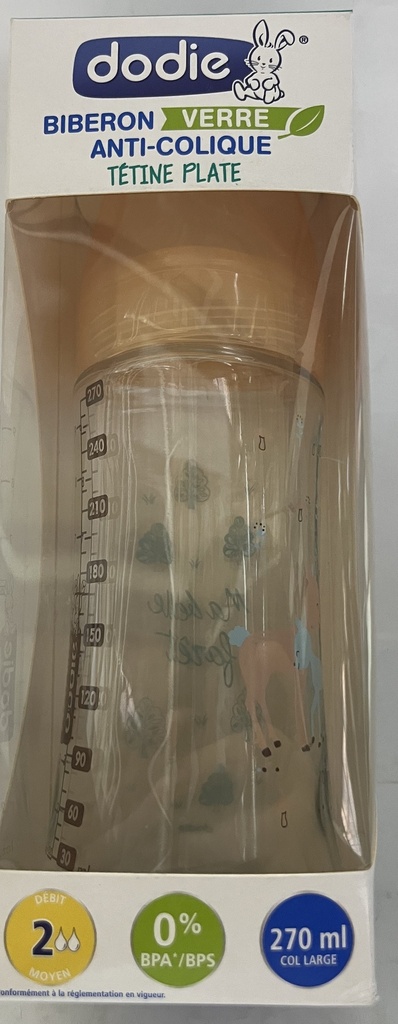 DODIE BIB SENS+ VERRE 270ML BEIGE BICHE 0-6 M TET PLATE D2 2618