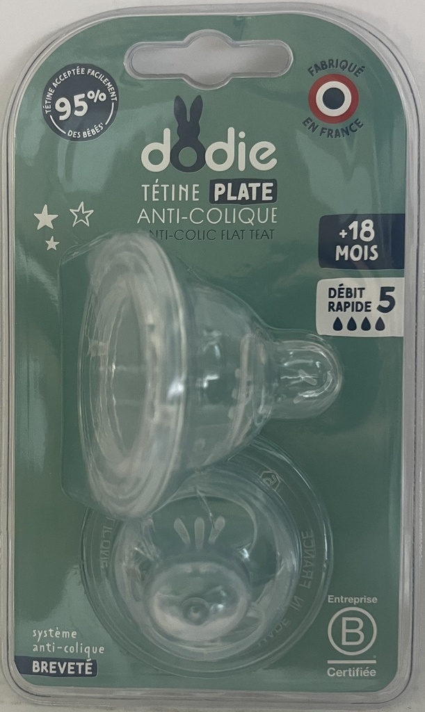 DODIE TETINE PLATE SENS+ ANTI COLIQUE D5 +18M X2 2632