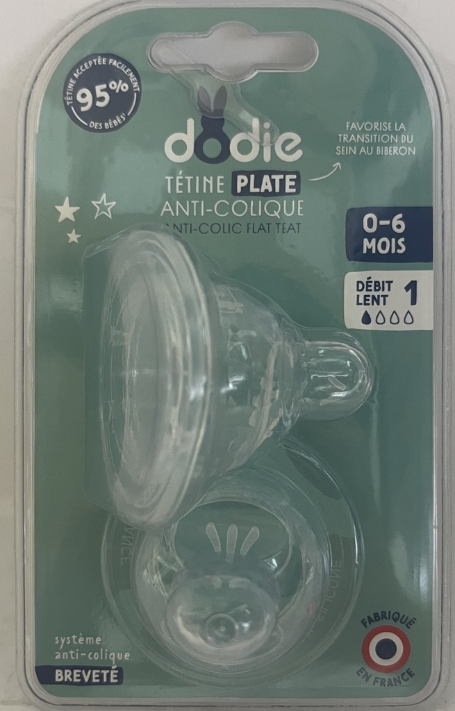 DODIE TETINE PLATE SENS+ ANTI COLIQUE D1 0-6M X2 1536