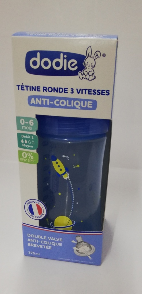 DODIE BIB INI+ 270ML BLEU COSMONAUTE 0-6 M TET RONDE 3 VIT D2 0980/6934