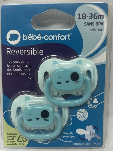 [011682] BB CONF SUCETTES REVERSIBLES 18/36 M SILICONE ANIMALS BLEU X2 7003