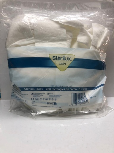 [010938] HRTM STERILUX COTON PADS RECTANGLES DE COTON 8*10CM X200U 918409 / 918480         